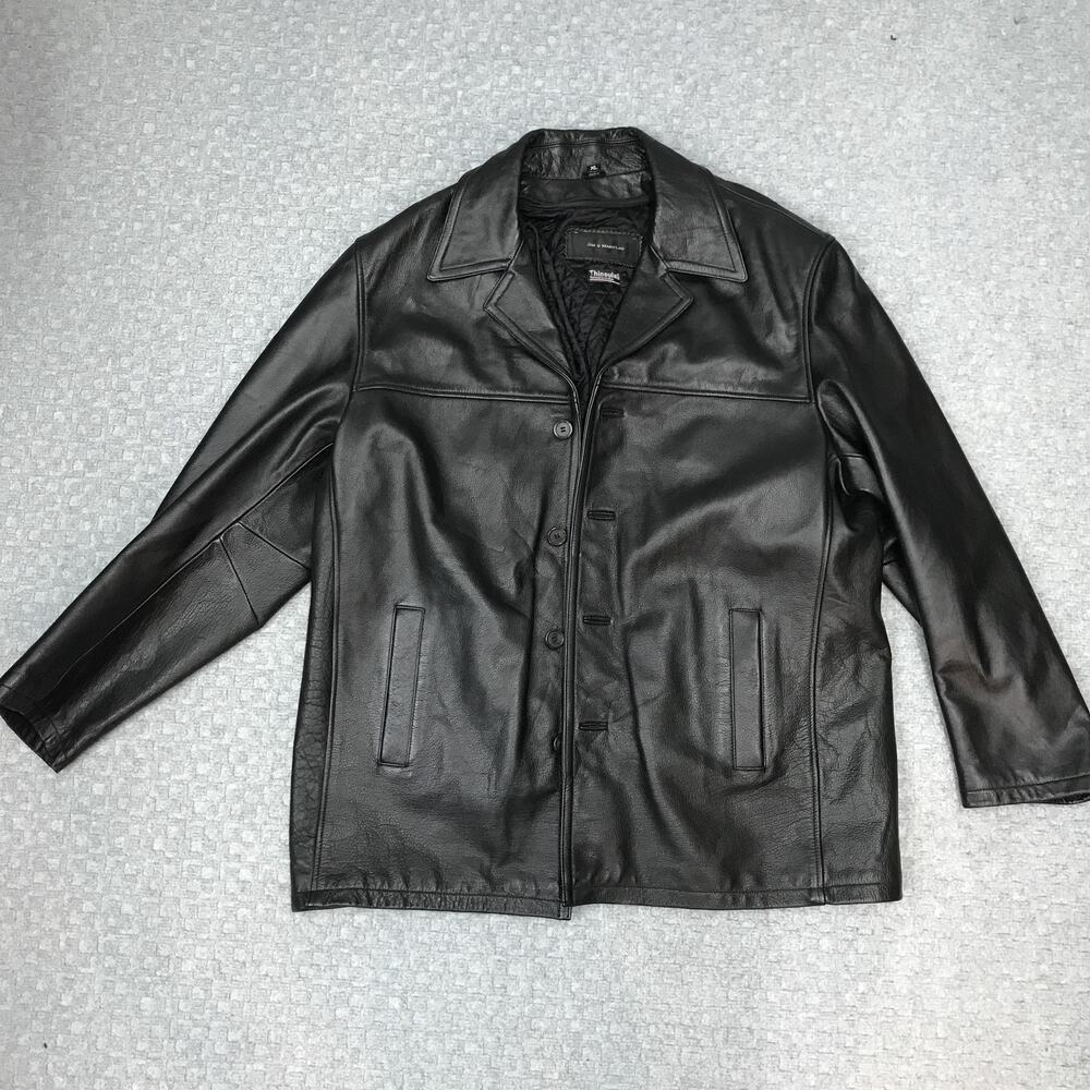 Jim & Mary Lou Leather Jacket Mens XL Black 3M Thinsulate Car Coat Quilted Lined